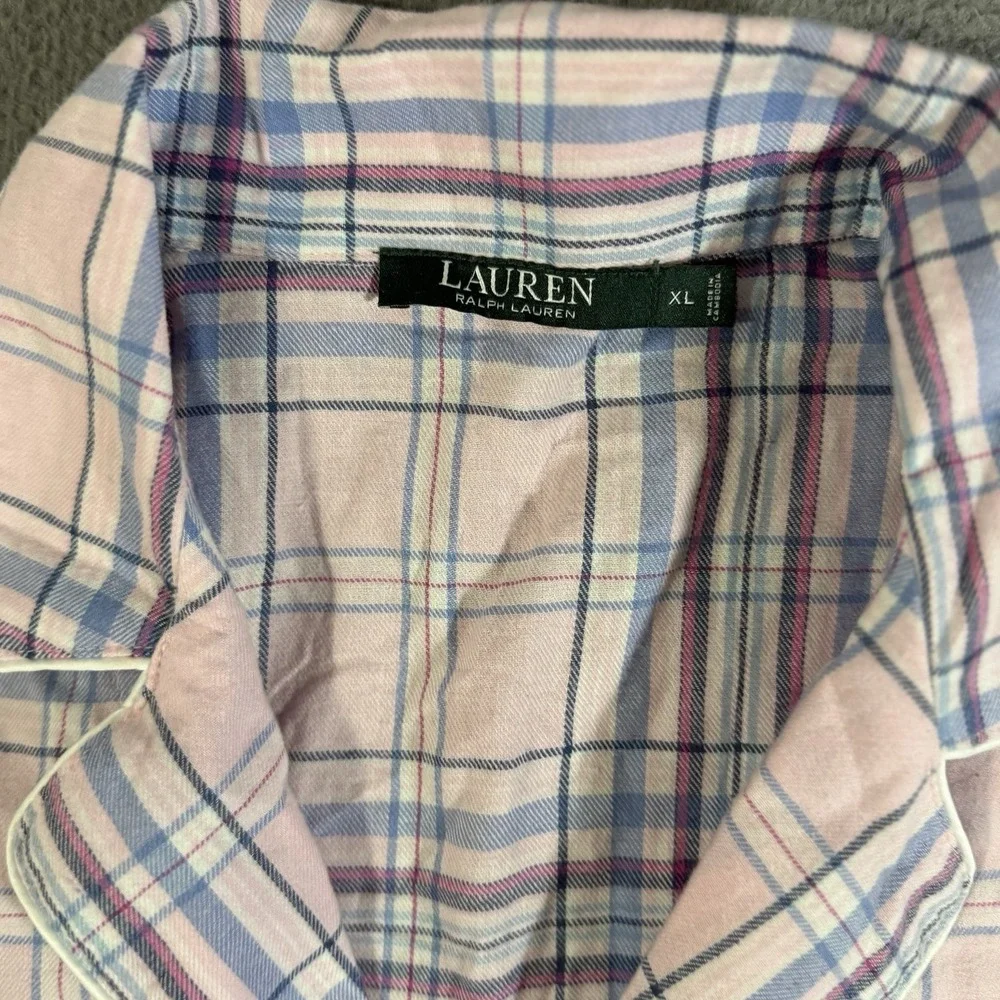 Vintage Lauren Ralph Lauren Women's Collar Classic Pajama Set Pink Plaid Size XL - Picture 4 of 12
